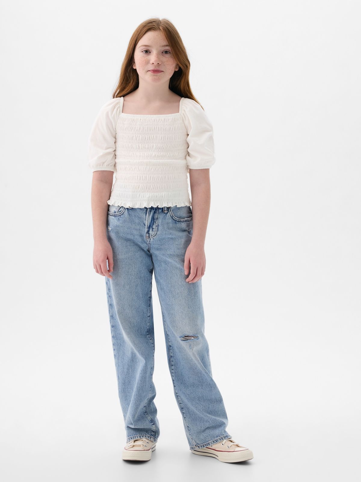 Άσπρο Παιδικό Smocked Τοπ-883103002