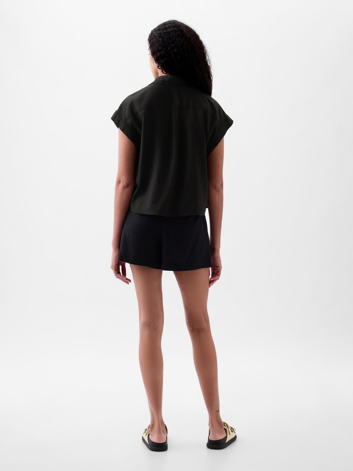 Linen-Blend Cropped Shirt-875993001