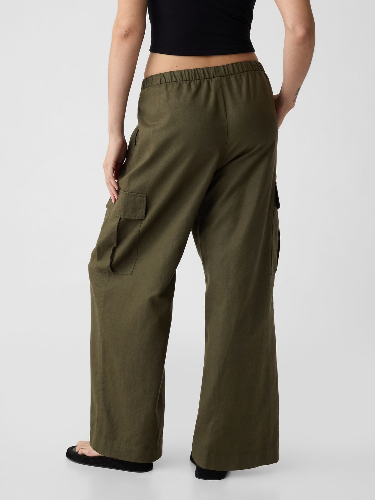 Πράσινο Λινό-Βαμβάκι Pull-On Cargo Παντελόνι-855963001