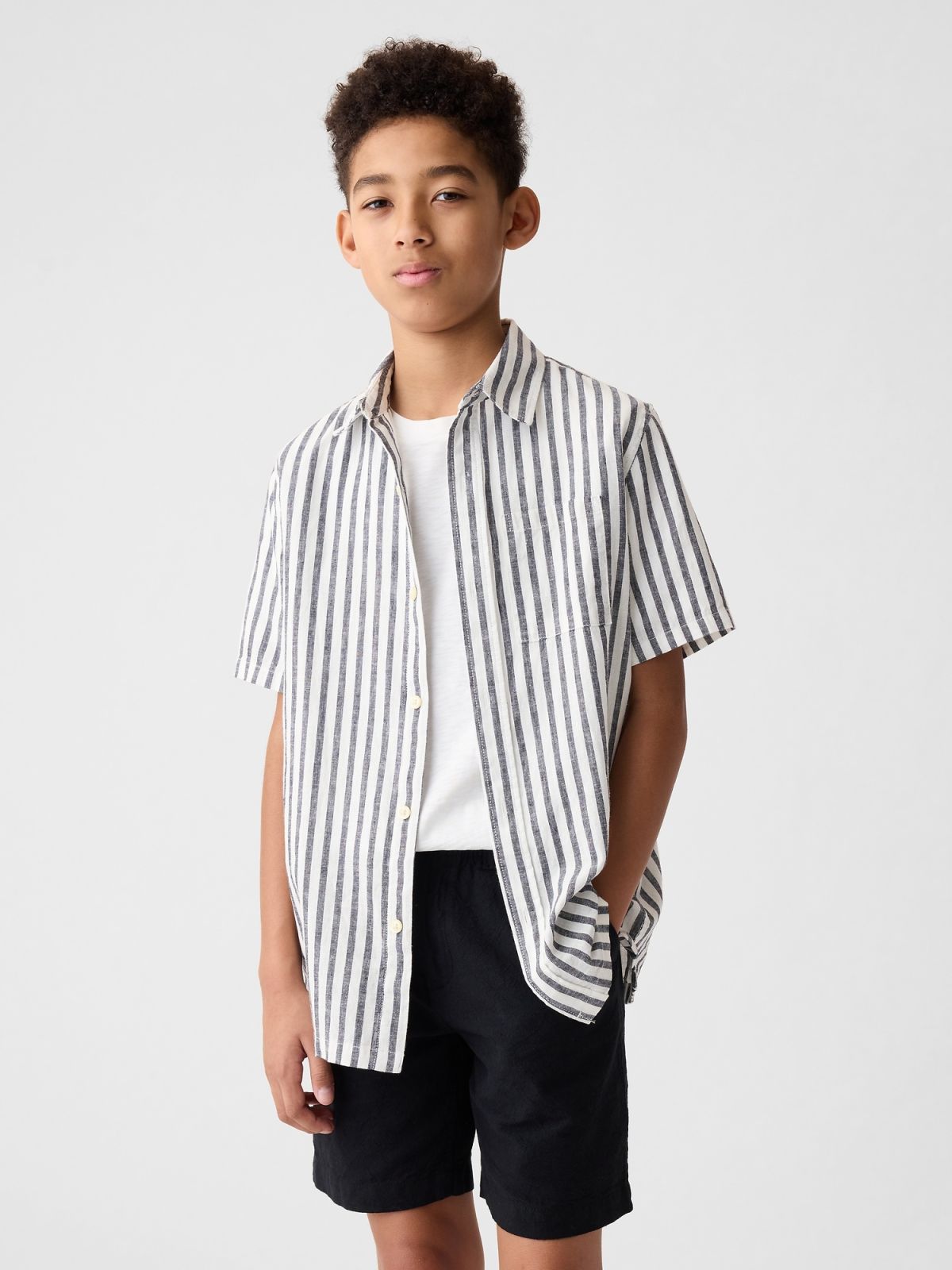 Μπλε Παιδικό Linen-Cotton Πουκάμισο-858546005