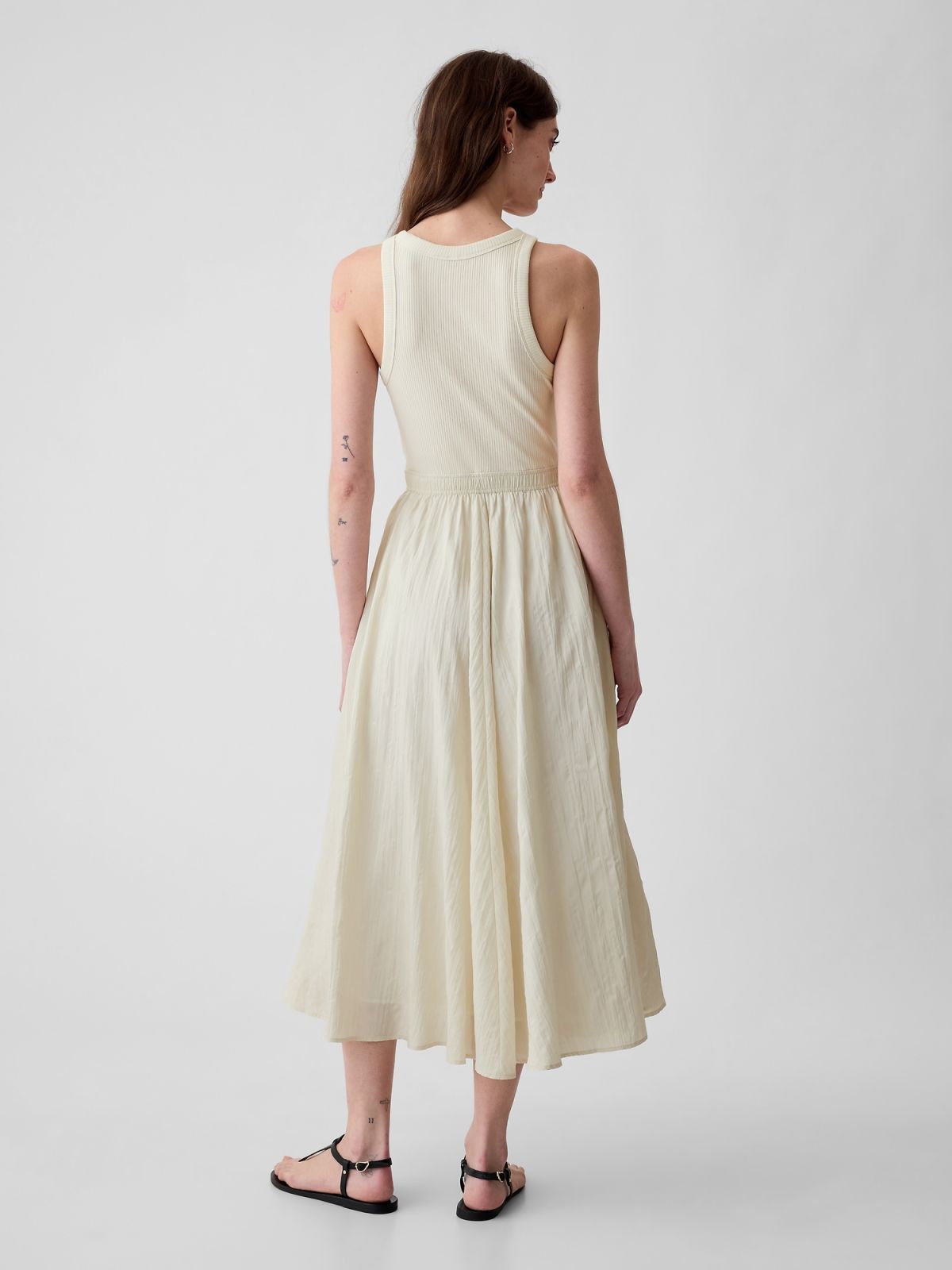Μπεζ Crinkle Gauze Midi Φόρεμα-888694001