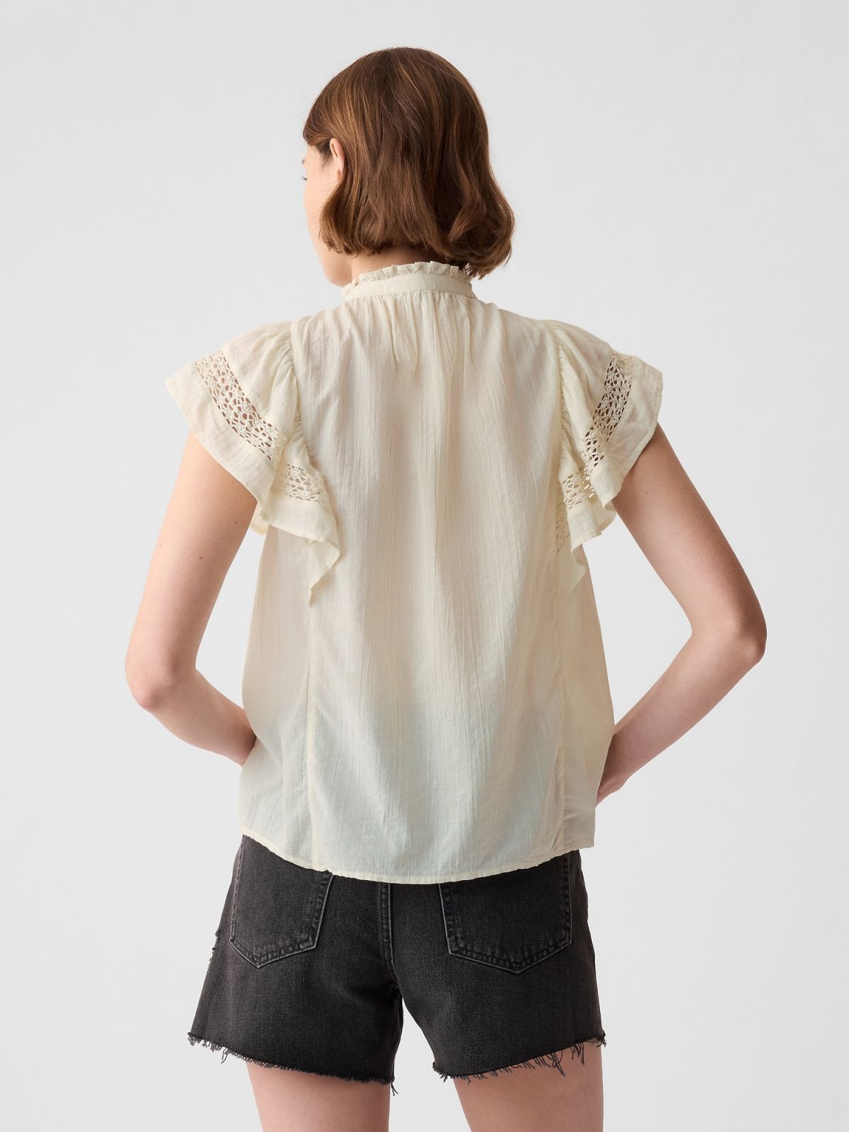 Μπεζ Crinkle Gauze Flutter Sleeve Μπλούζα-876108001