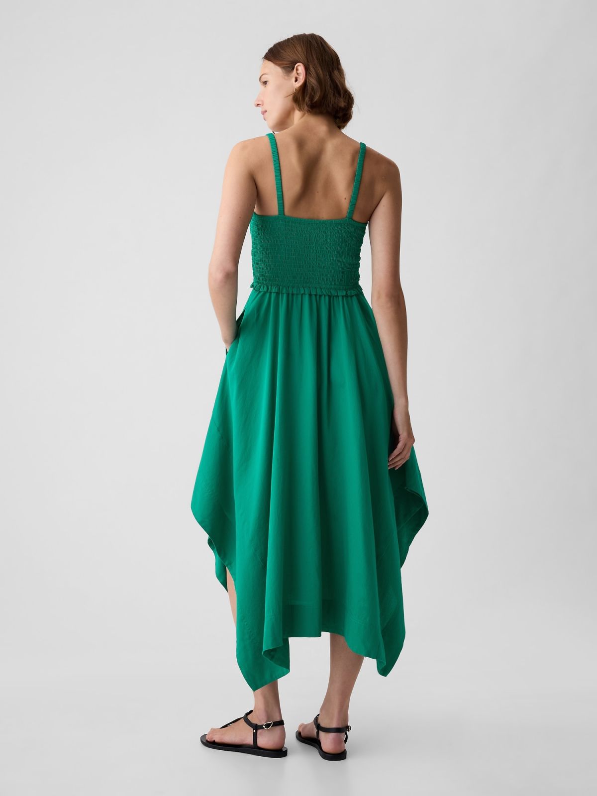 Πράσινο Smocked Handkerchief Hem Midi Φόρεμα-880272001