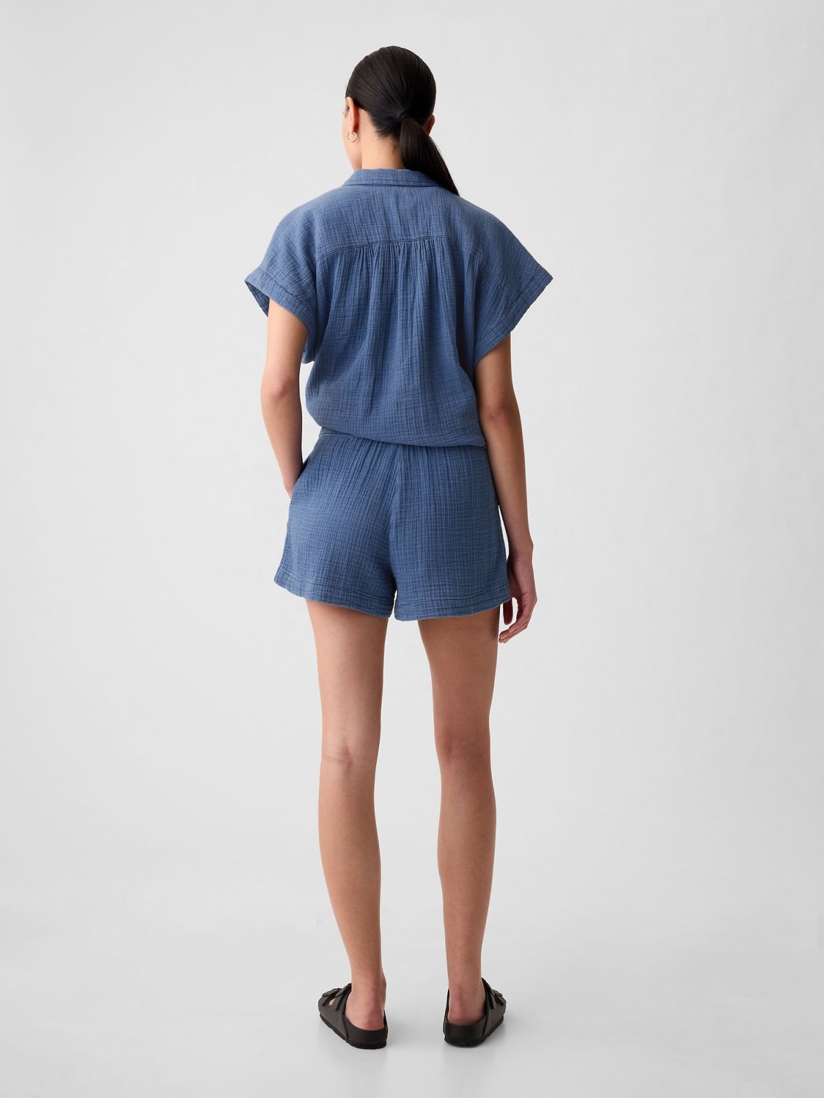 Μπλε Crinkle Gauze Denim Easy Σορτς-884448000