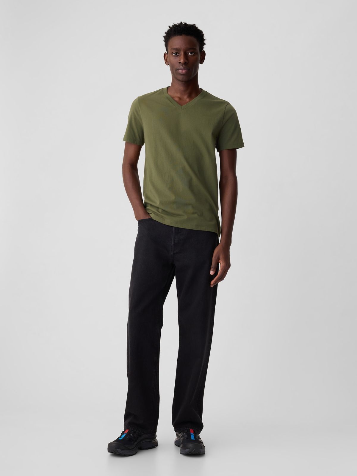 Λαδί Μπλούζα Classic με V-λαιμόκοψη-440768006