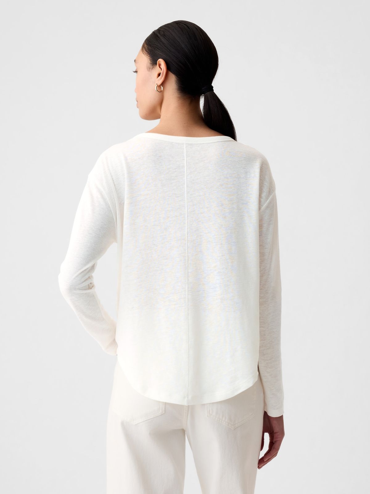 Άσπρη Linen-Blend Boatneck Μπλούζα-878218003