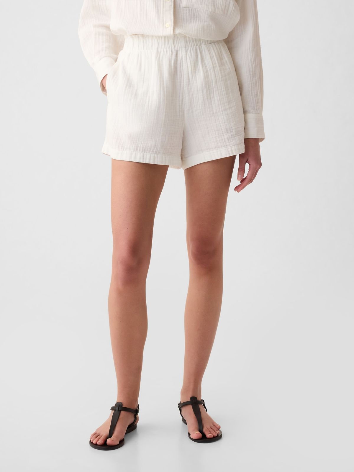 Ασπρο Crinkle Gauze Pull-On Σορτς-882138002