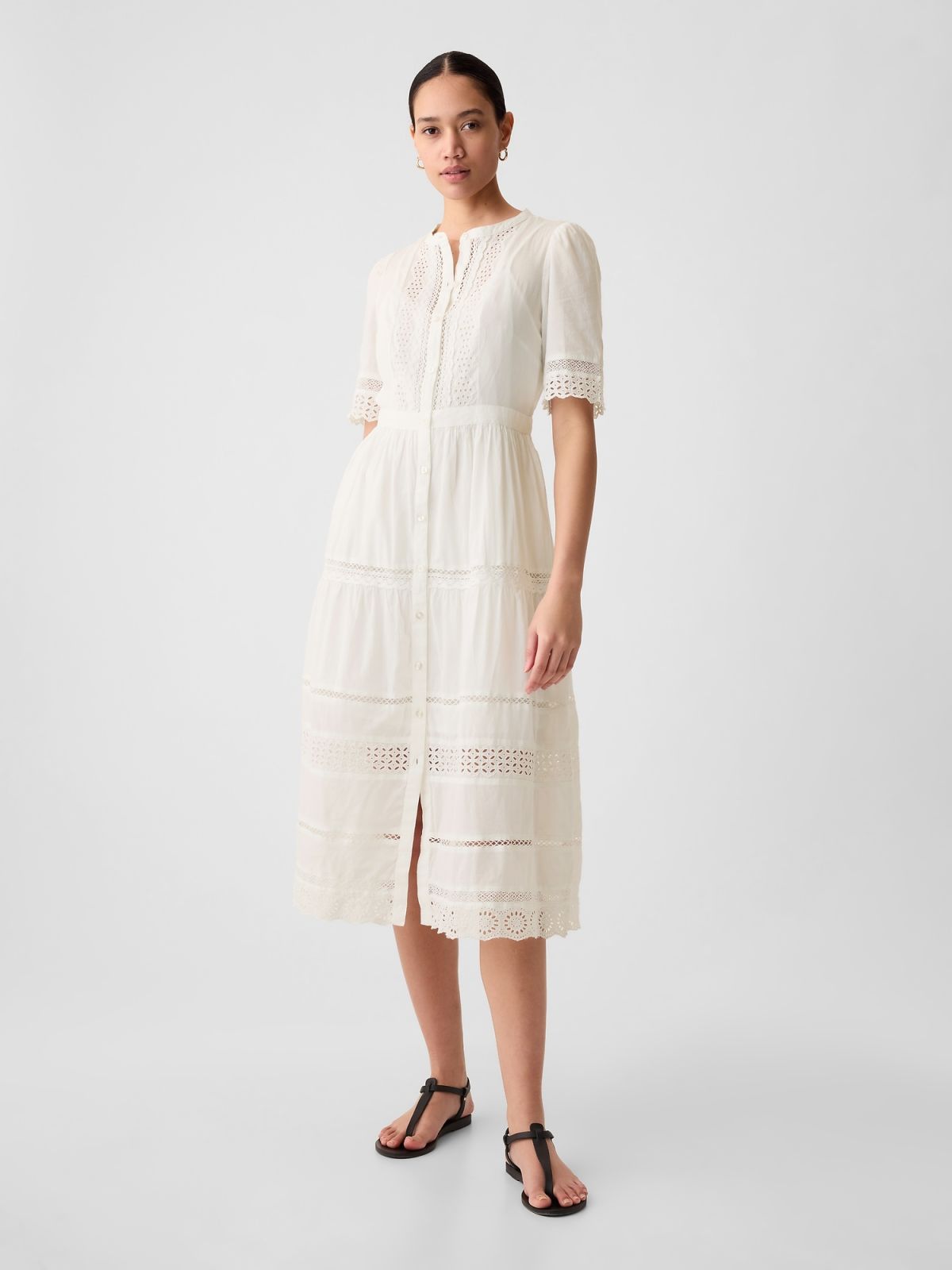 Άσπρο Lace Midi Φόρεμα-880287002