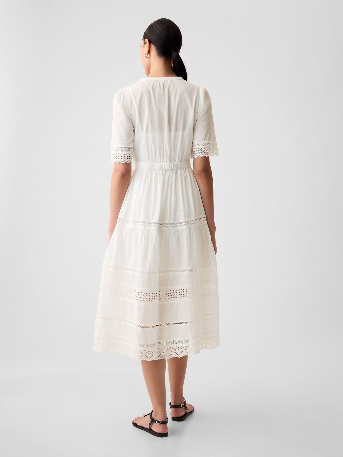 Άσπρο Lace Midi Φόρεμα-880287002