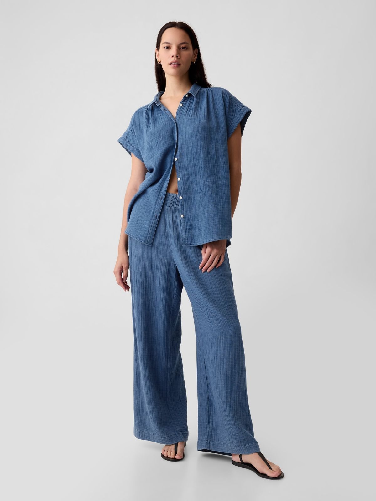 Μπλε High Rise Crinkle Gauze Wide-Leg Παντελόνι-875131000