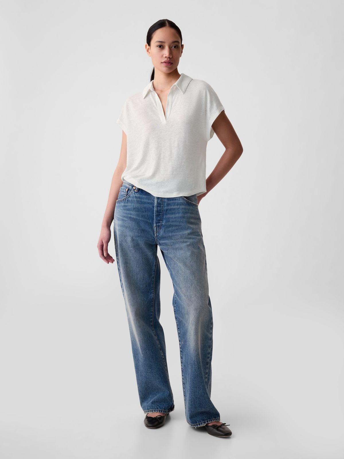 Άσπρη Λινή-Μίξη Polo Μπλούζα-878235002