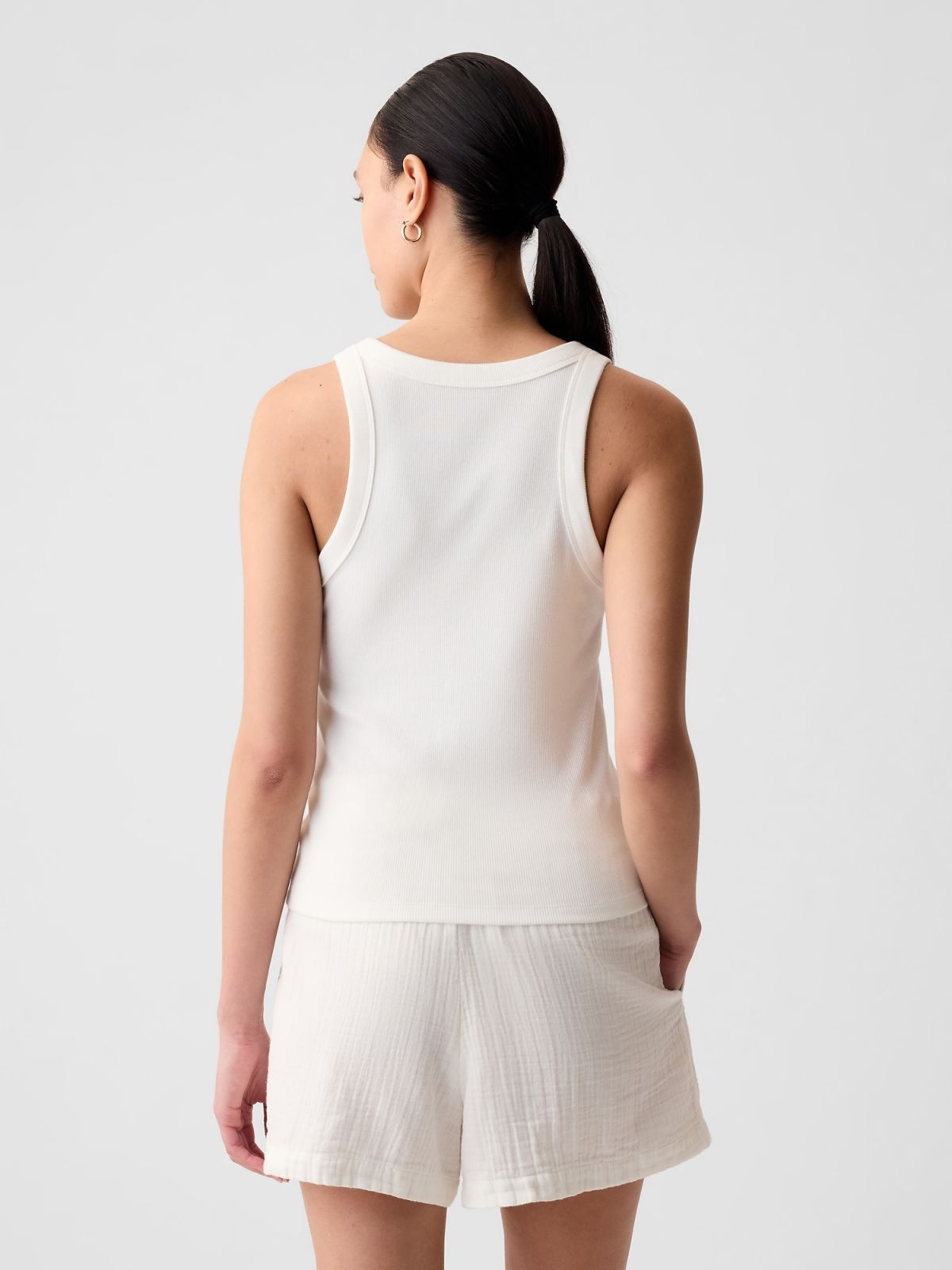 Άσπρο Modern Rib Halter Αμάνικο Τοπ-878220001