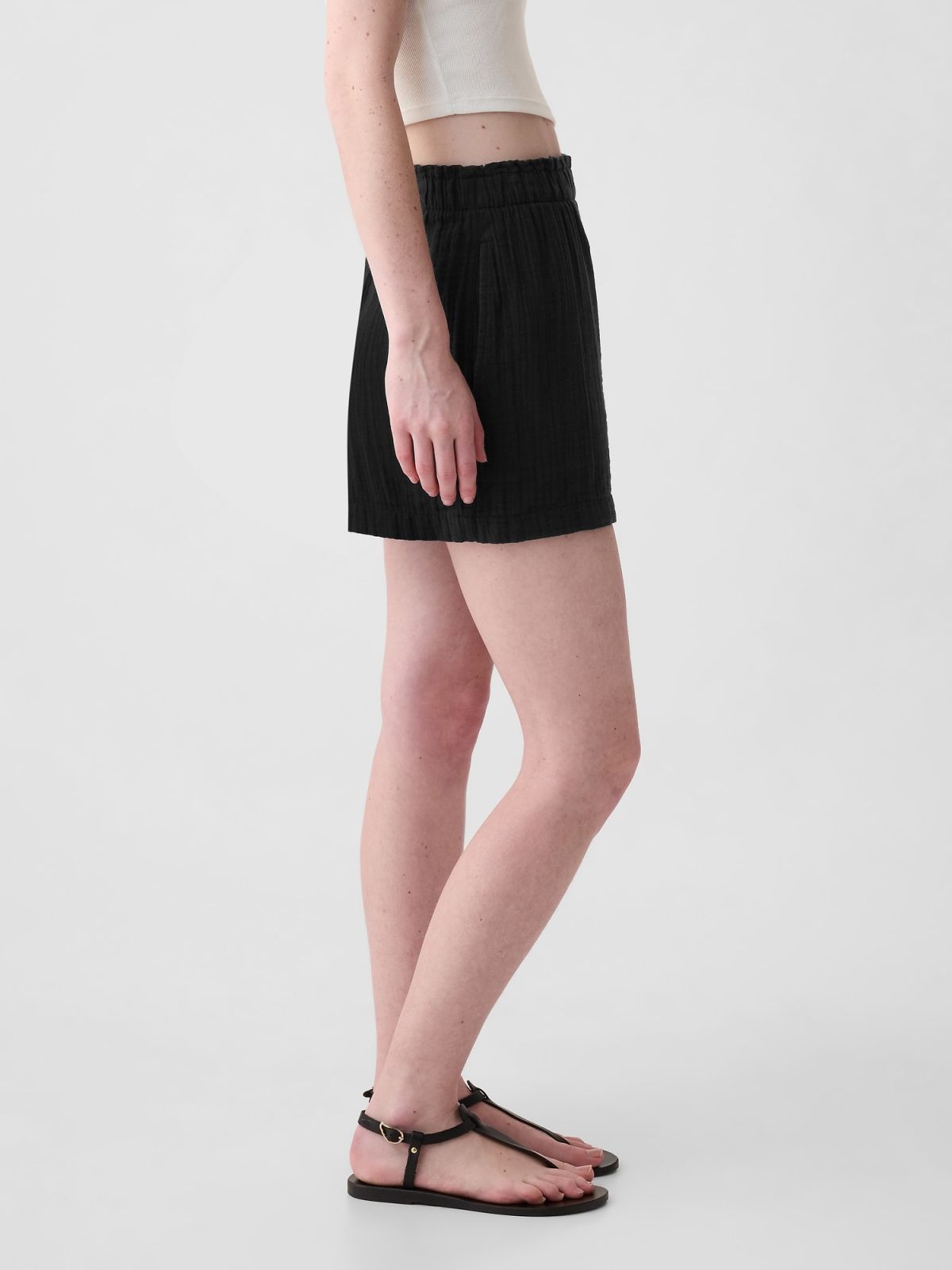 Μαύρο Crinkle Gauze Pull-On Σορτς-882138003