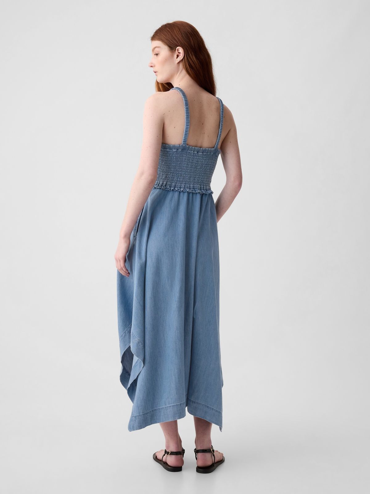Μπλε Denim Handkerchief Hem Midi Φόρεμα-873500000