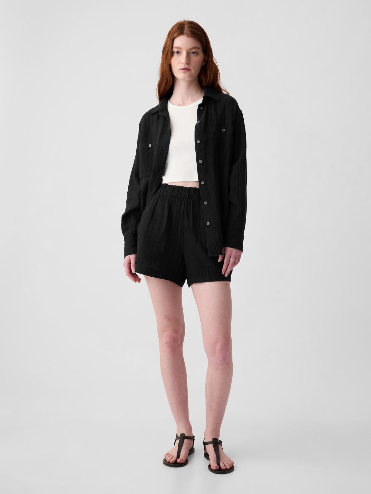 Crinkle Gauze Pull-On Shorts-882138003
