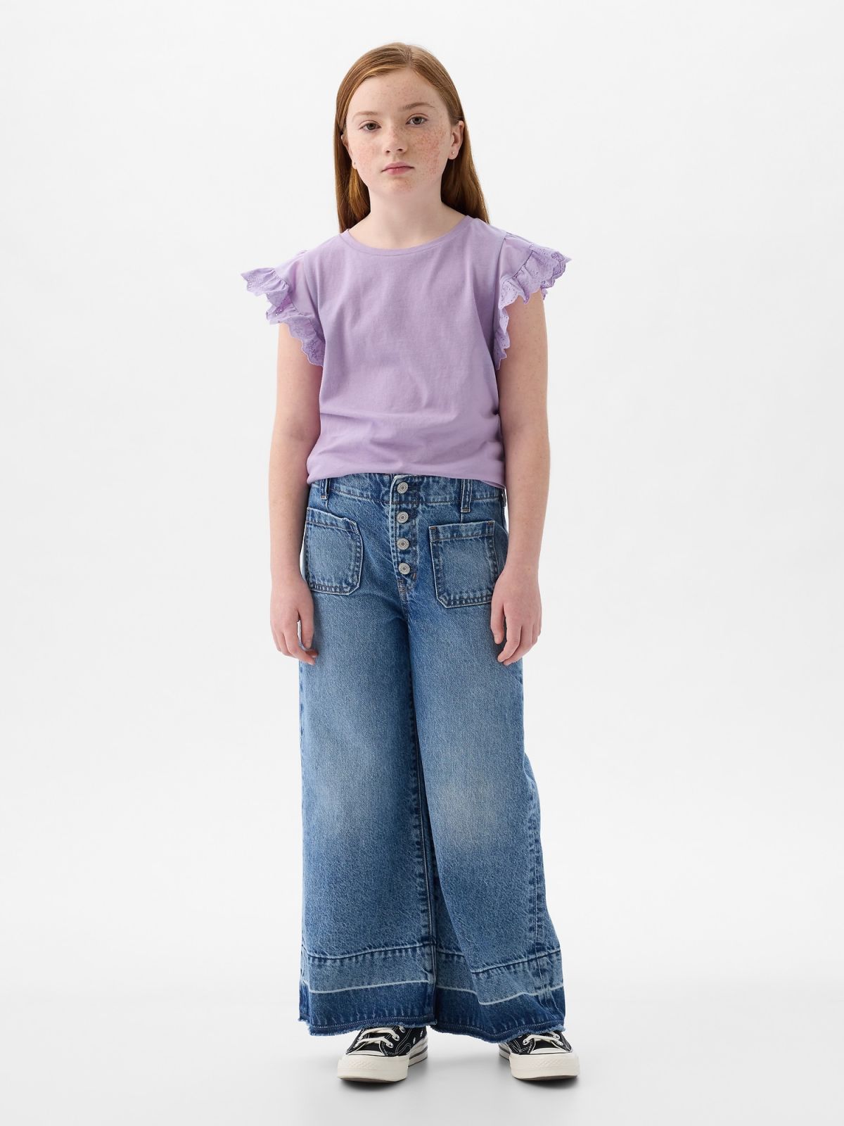 Μωβ Παιδική Eyelet Μπλούζα-883243002