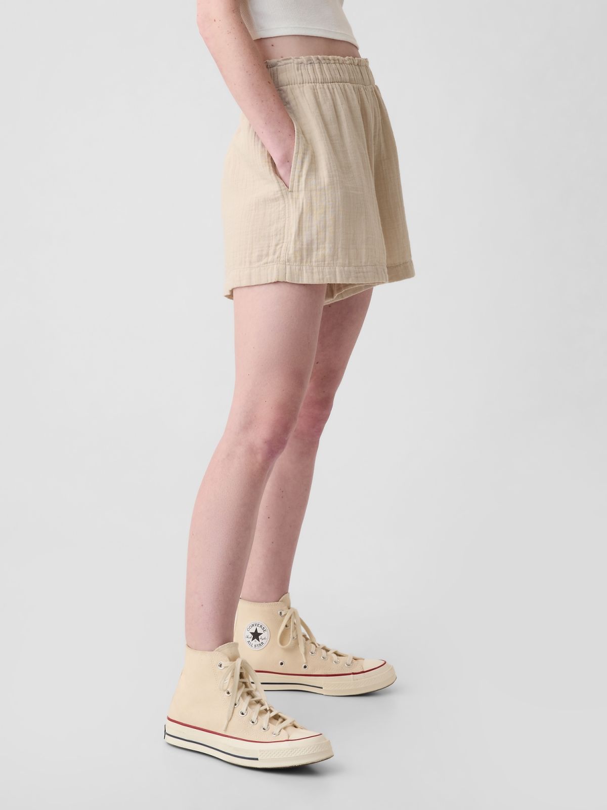 Μπεζ Crinkle Gauze Pull-On Σορτς-882138000