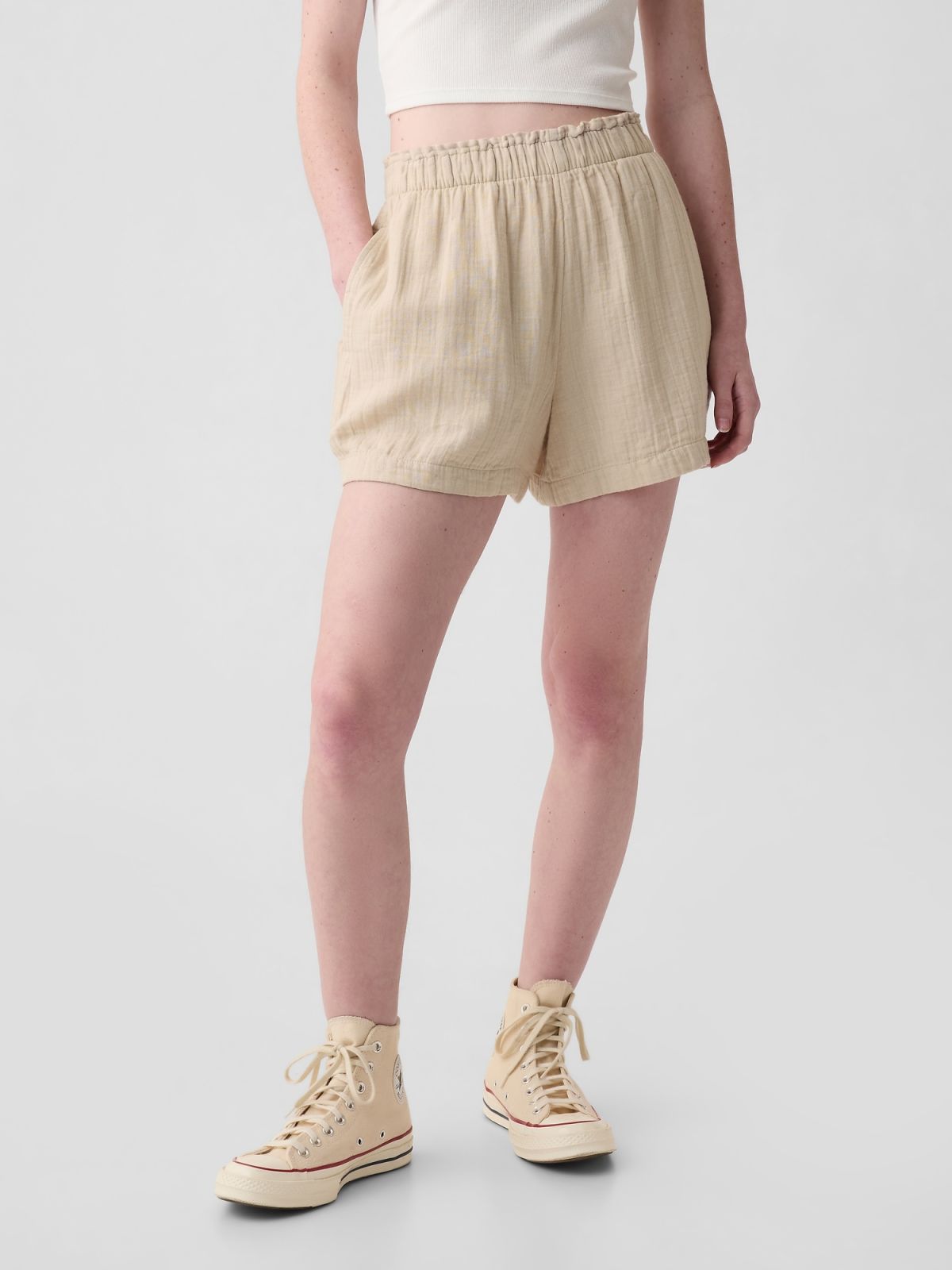 Μπεζ Crinkle Gauze Pull-On Σορτς-882138000