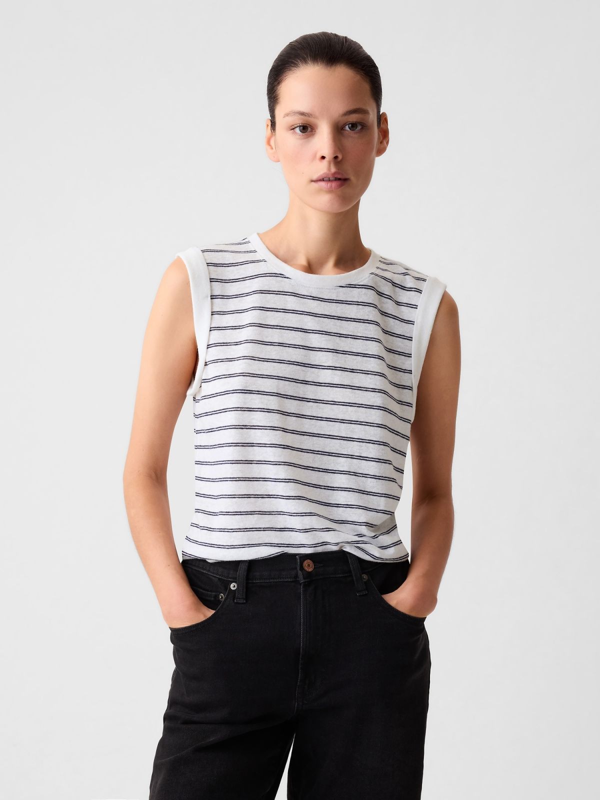 Linen-Blend Tank Top-878221006
