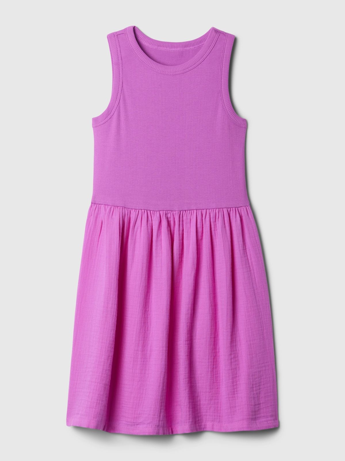 Ροζ Παιδικό Crinkle Gauze Αμάνικο Φόρεμα-434396000