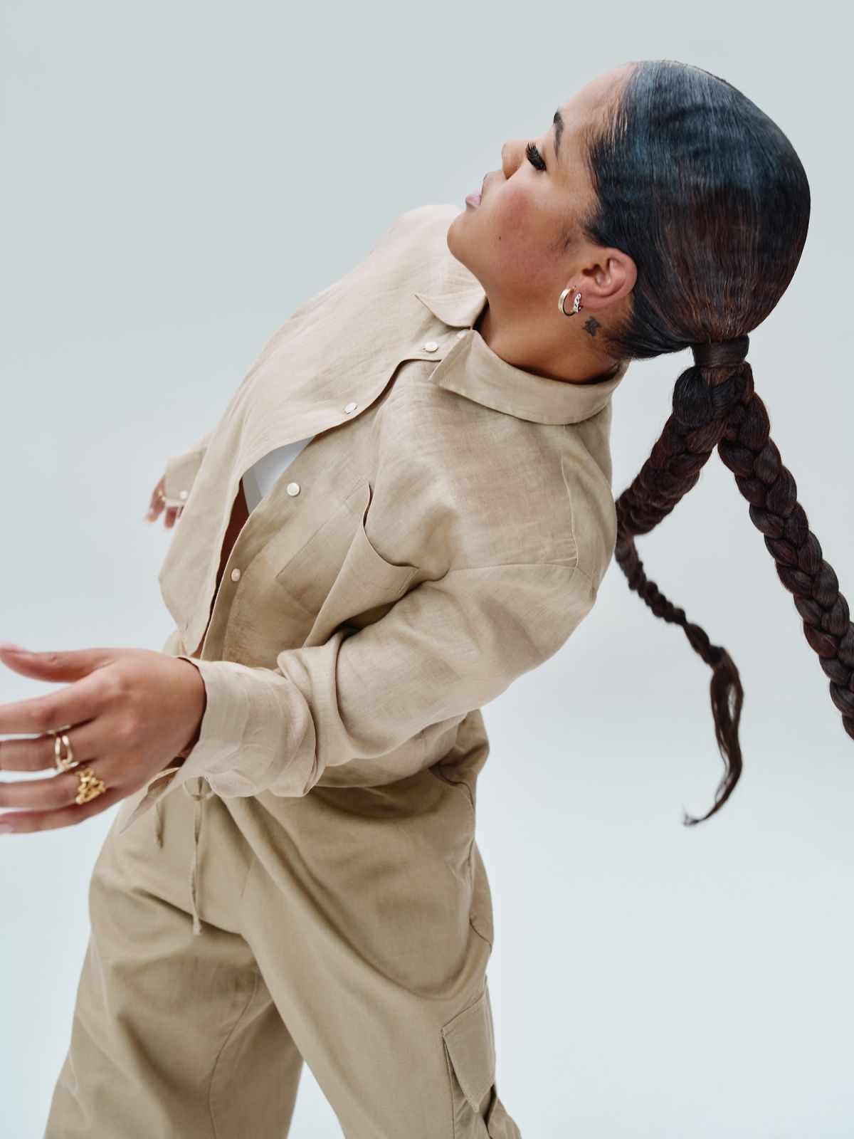 Μπεζ Λινό Boyfriend Πουκάμισο-875983007