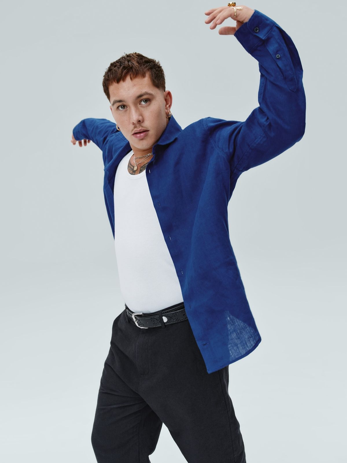 Μπλε Λινό Πουκάμισο-855351002