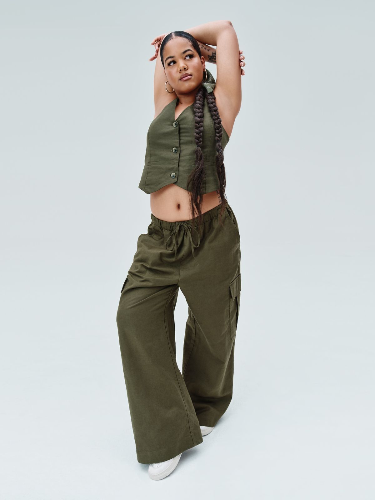 Πράσινο Λινό-Βαμβάκι Pull-On Cargo Παντελόνι-855963001