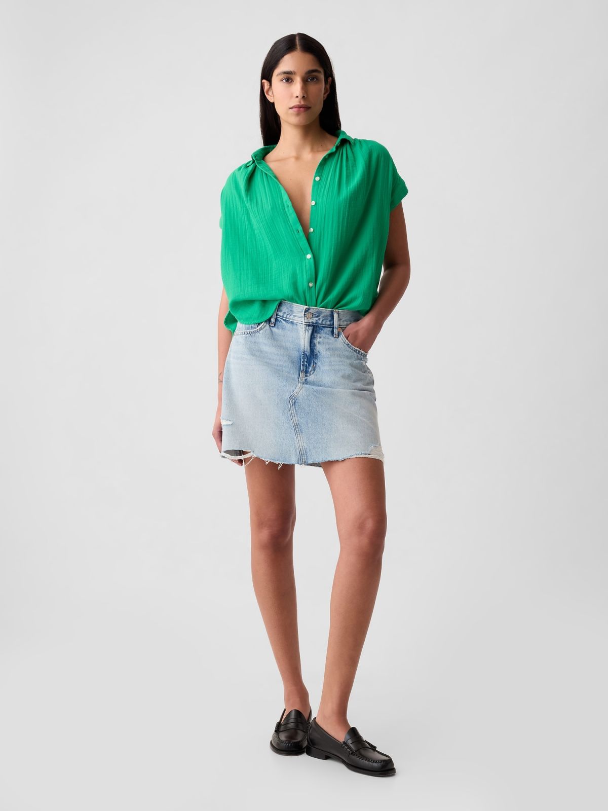 Πράσινο Crinkle Gauze Πουκάμισο-876100000