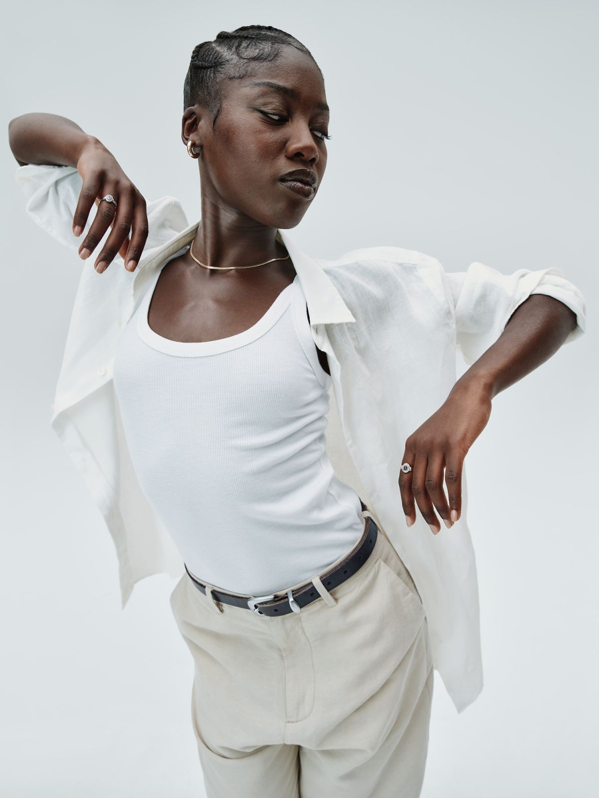 Άσπρο Λινό Boyfriend Πουκάμισο-875983003