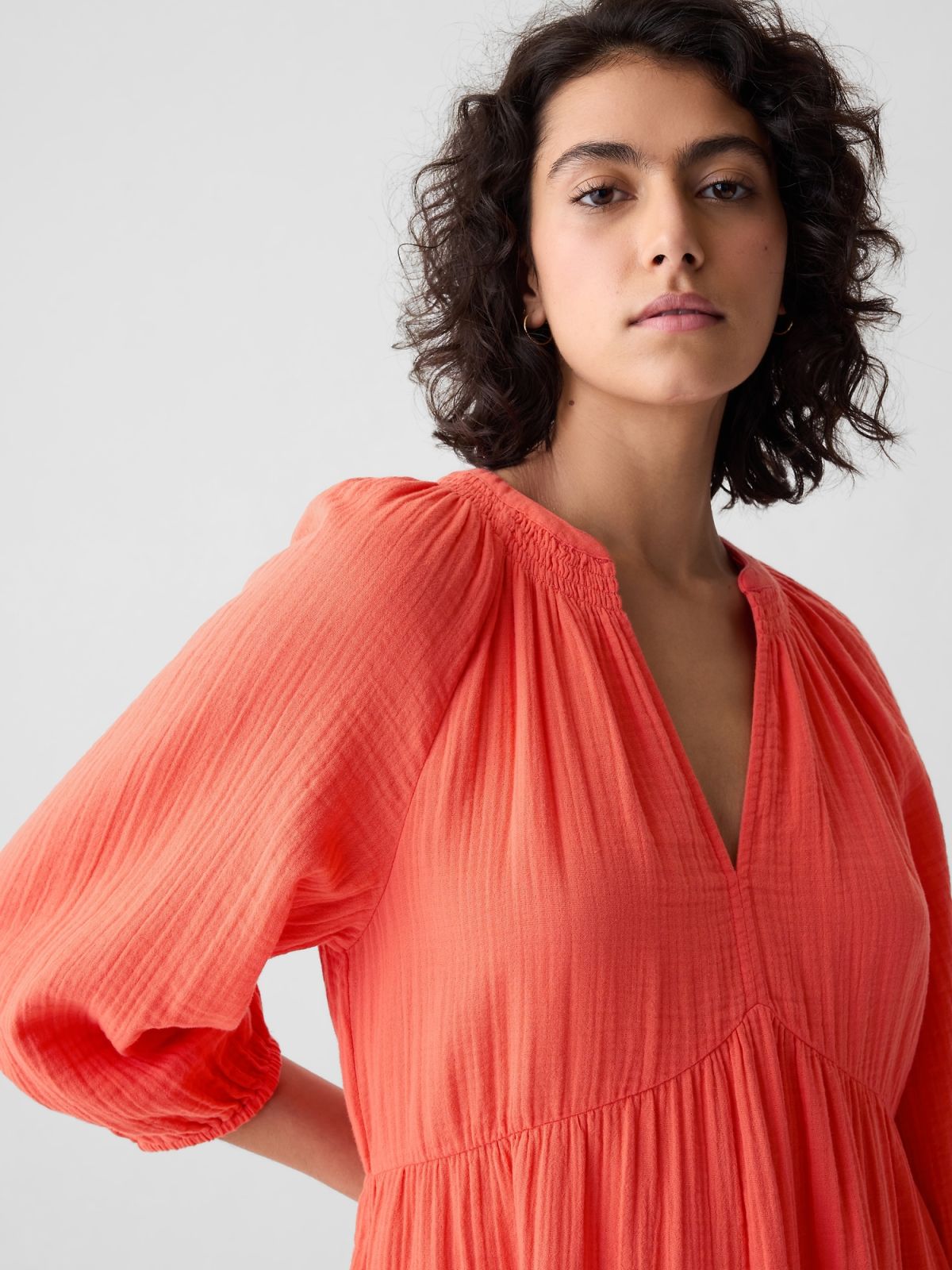 Κόκκινο Crinkle Gauze Tiered Mini Φόρεμα-429447002