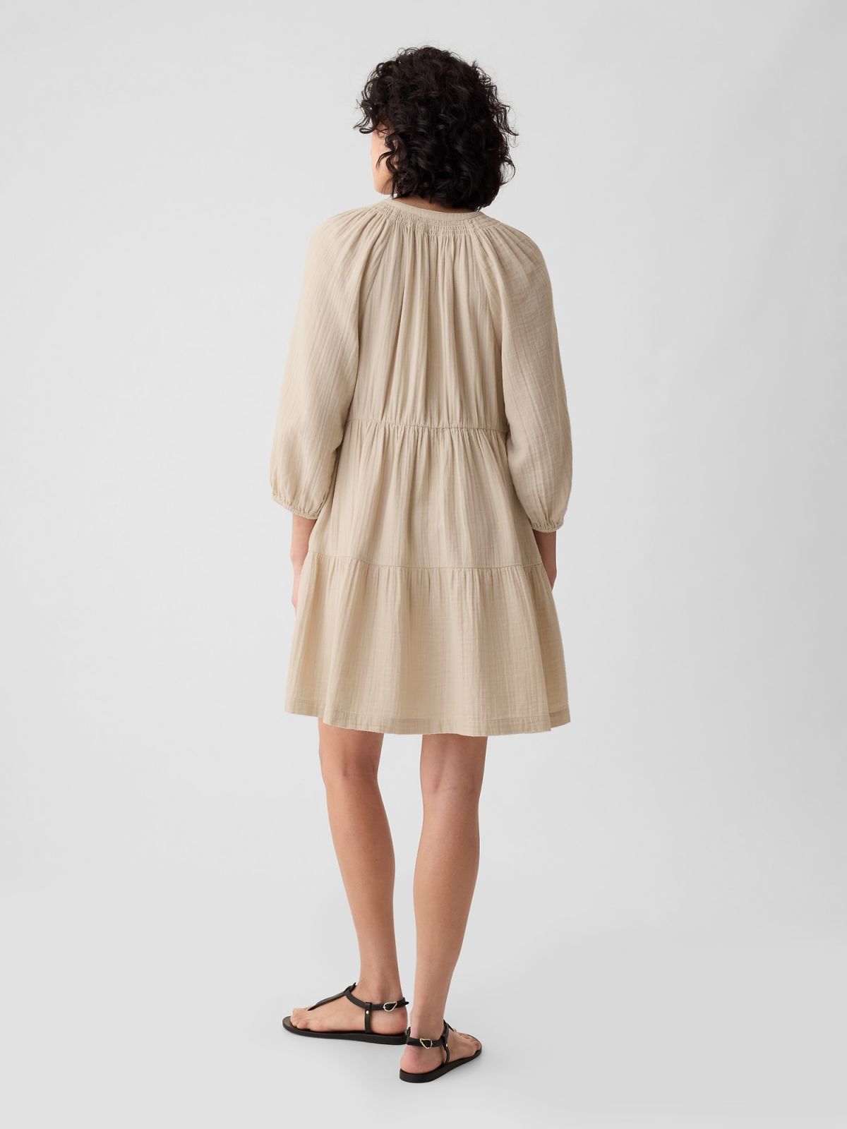 Μπεζ Crinkle Gauze Tiered Mini Φόρεμα-429447000