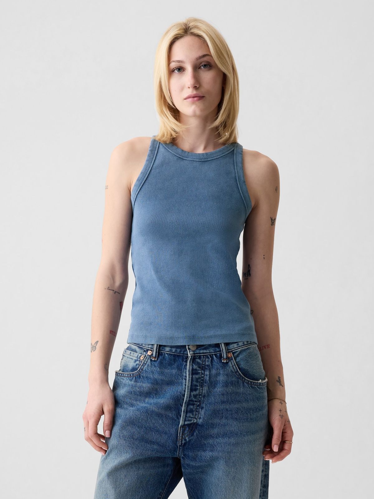 Μπλε Modern Rib Halter Αμάνικο Τοπ-878220009