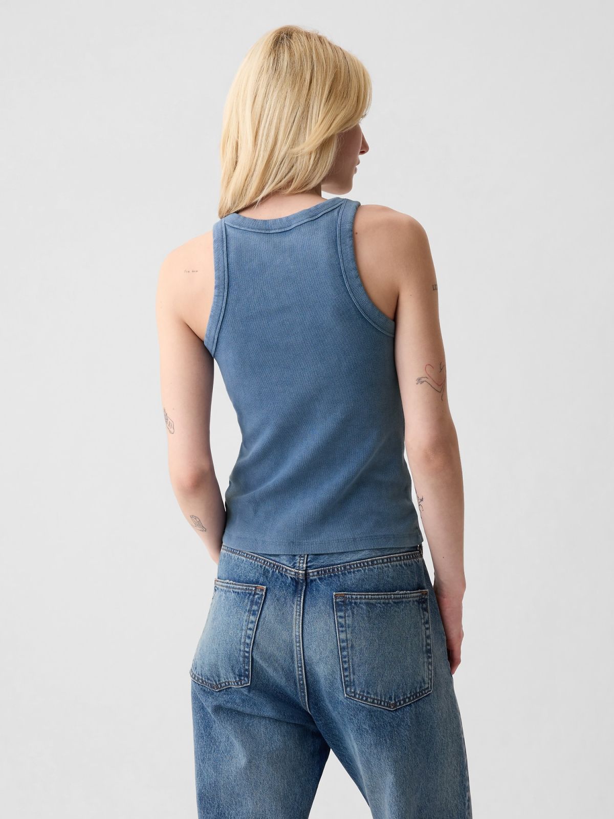 Μπλε Modern Rib Halter Αμάνικο Τοπ-878220009