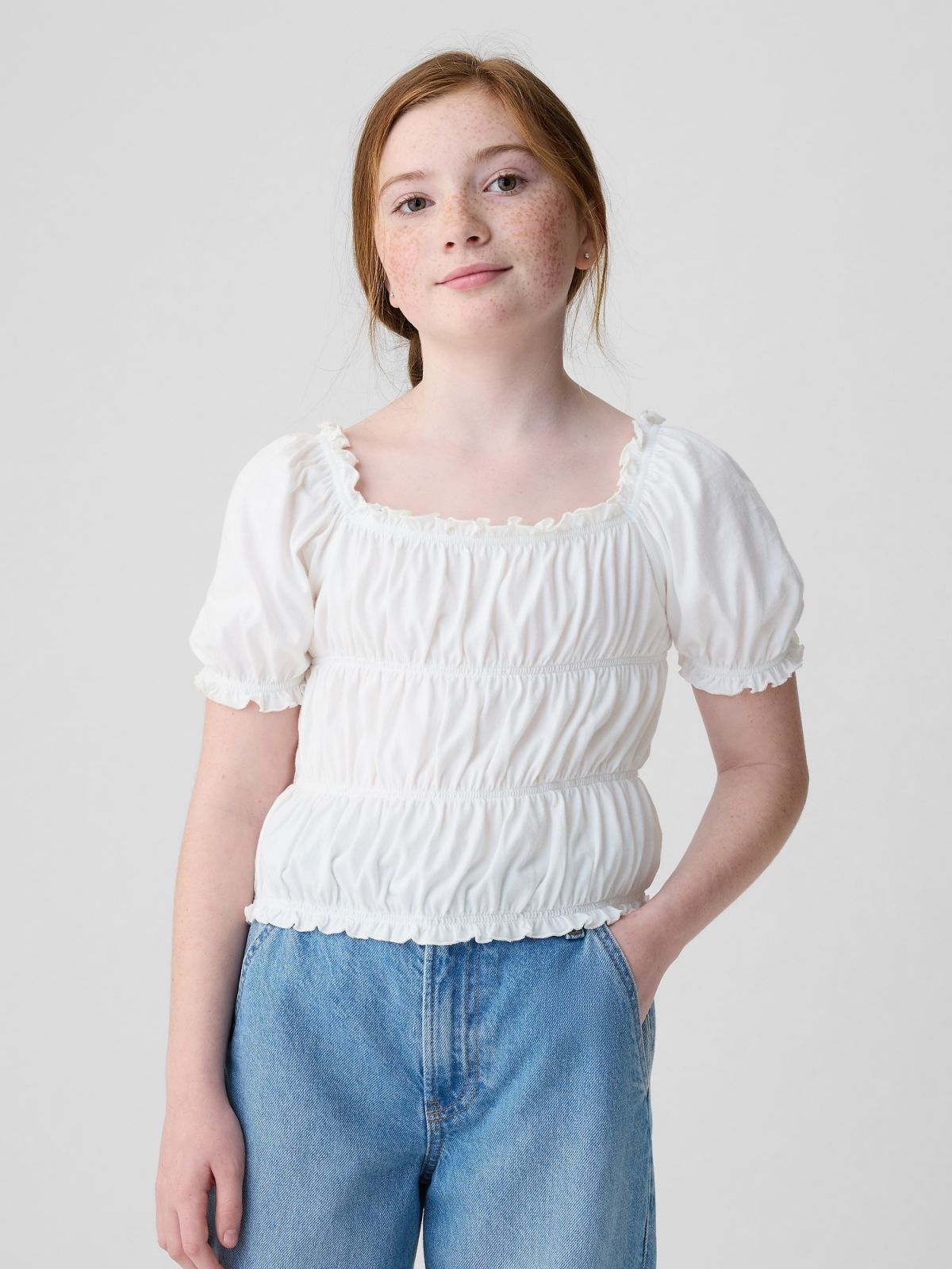 Άσπρο Παιδικό Smocked Τοπ-435153001