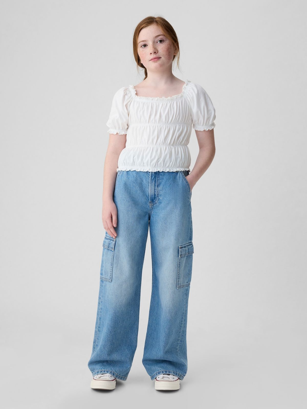 Άσπρο Παιδικό Smocked Τοπ-435153001