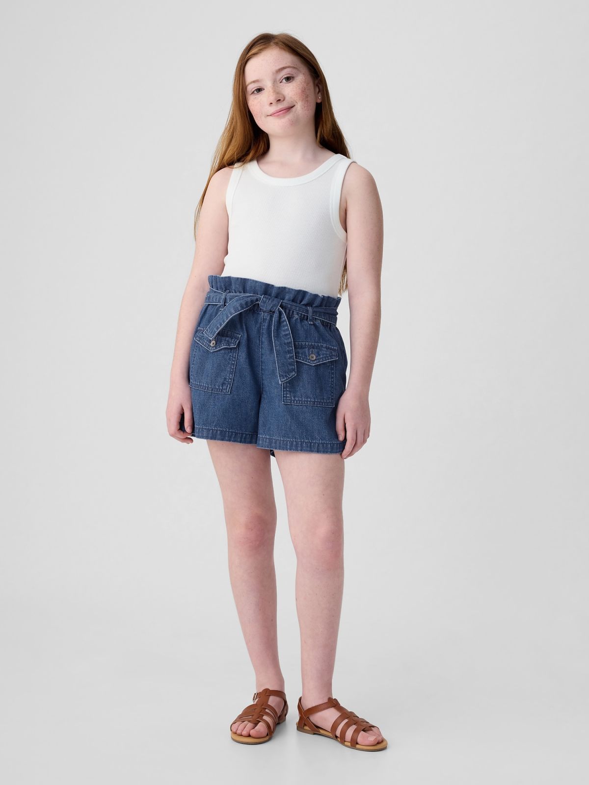 Μπλε Παιδικό High Rise Paperbag Denim Σορτς-474267000
