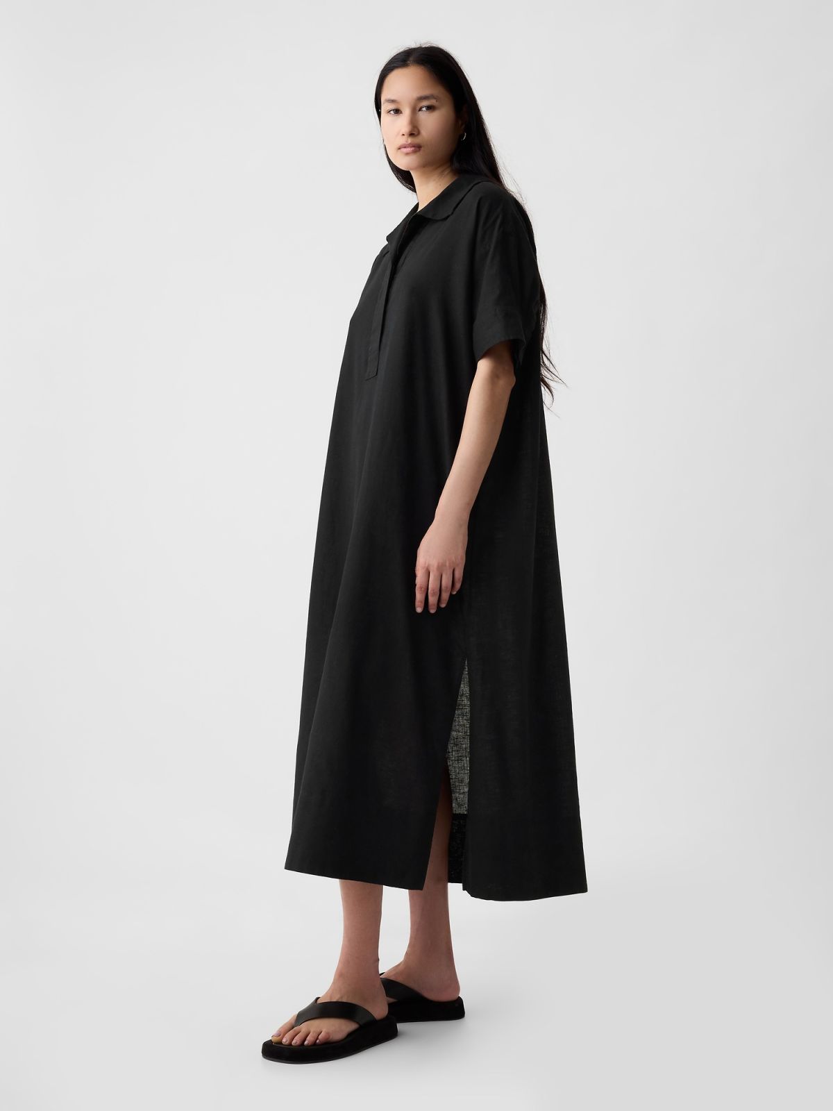 Μάυρο Λινό-Βαμβάκι Maxi Φόρεμα-450433000