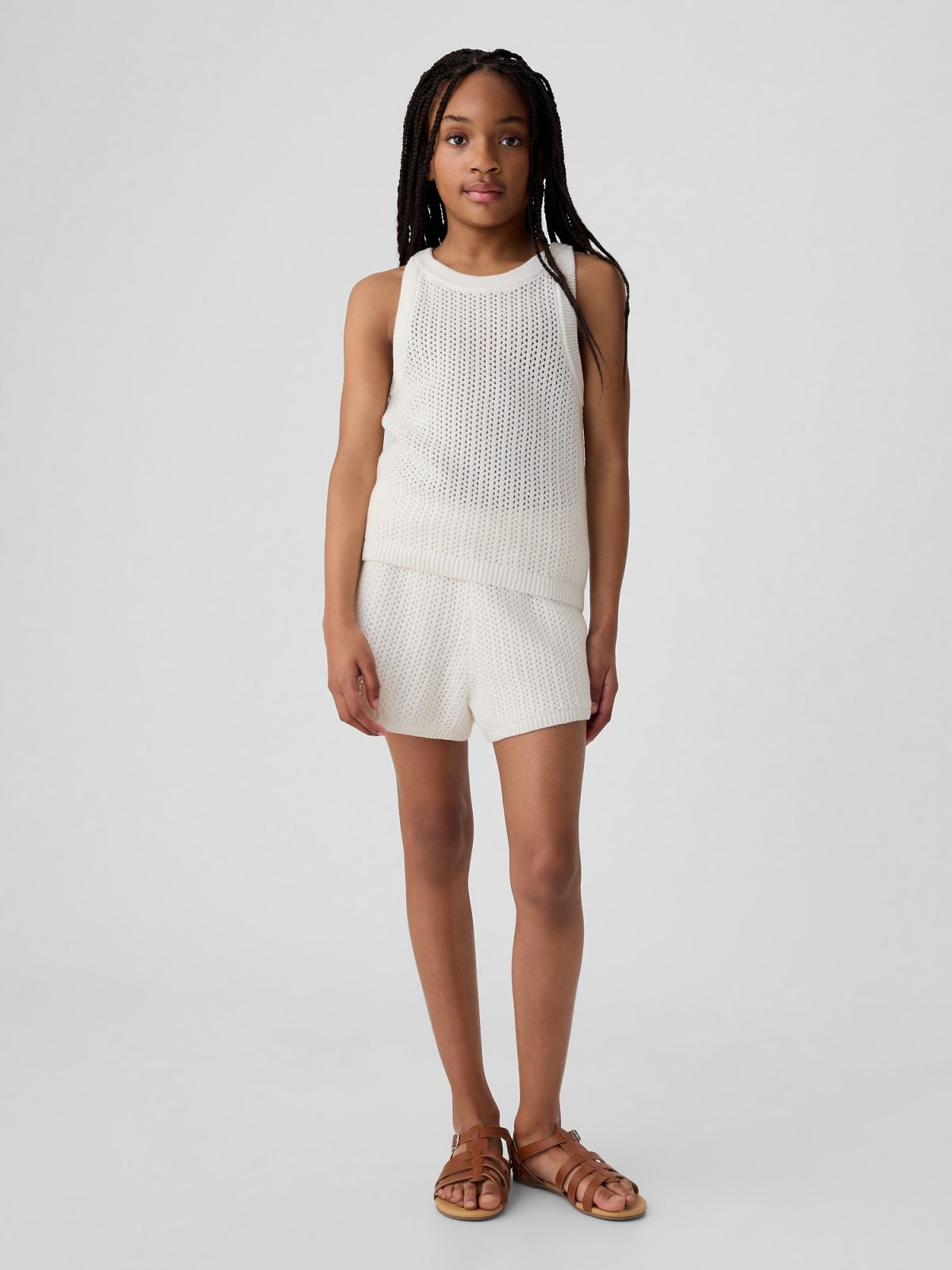 Άσπρο Παιδικό Crochet Αμάνικο Τοπ-434505001