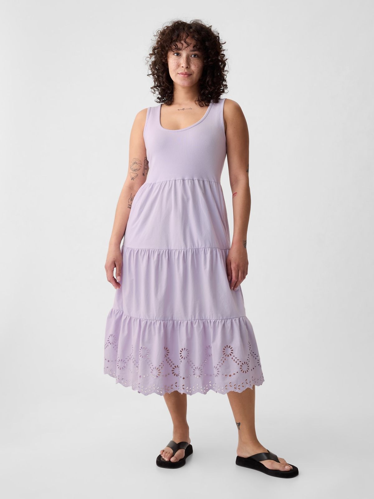 Μωβ Eyelet Midi Αμάνικο Φόρεμα-888700000