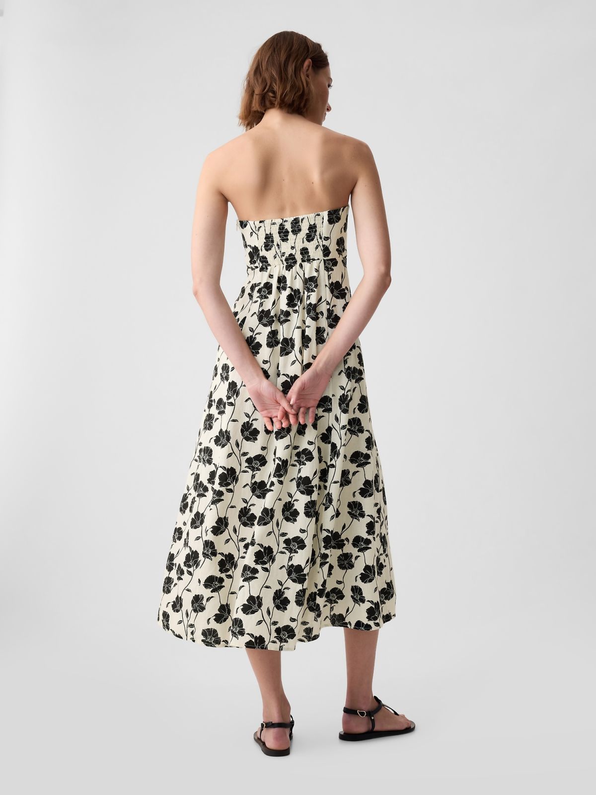 Άσπρο Linen-Blend Midi Φόρεμα-429532000