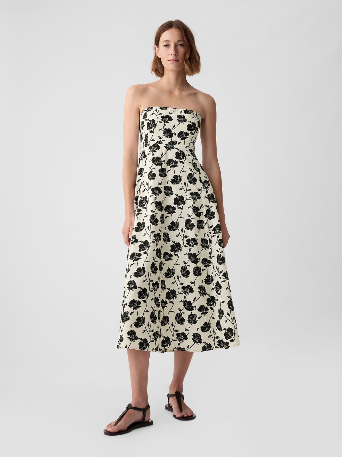 Άσπρο Linen-Blend Midi Φόρεμα-429532000