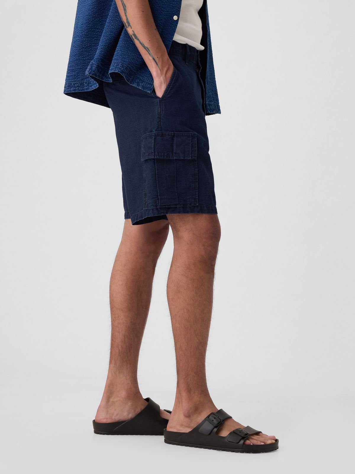 Μπλε 8ίντσες Λινό-Βαμβακερό Cargo Σορτς-417178001