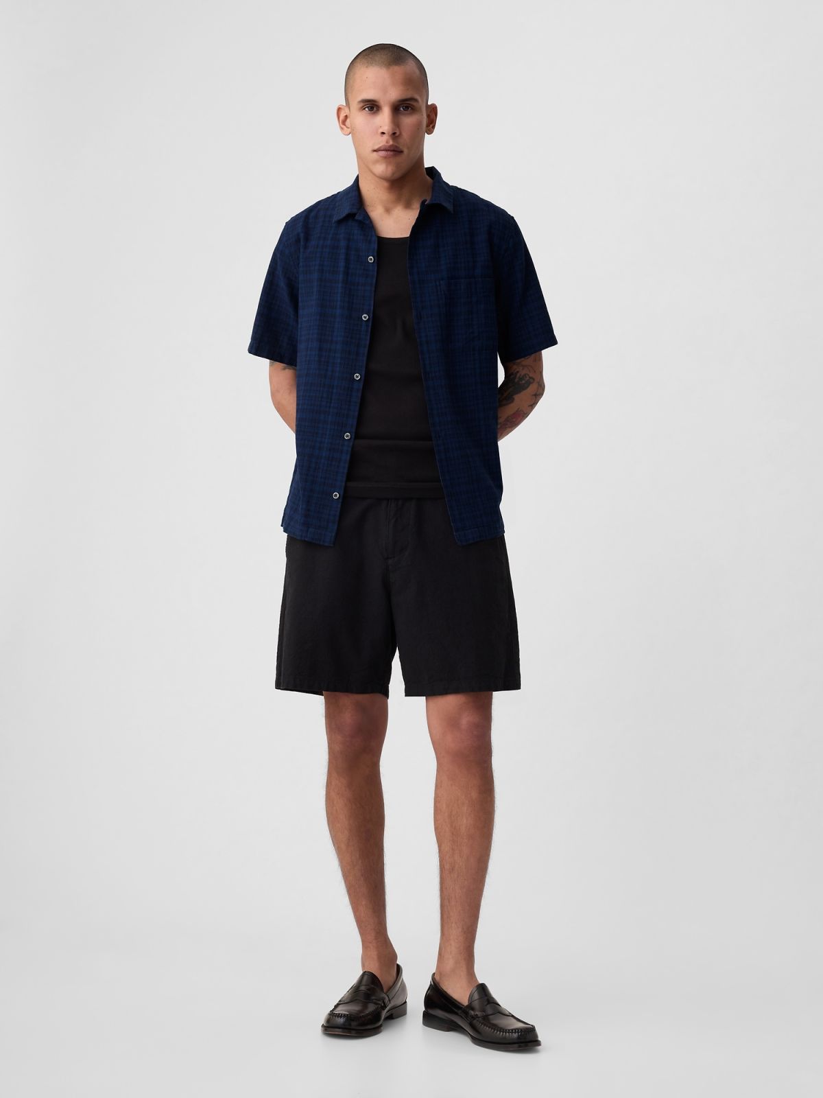 Μπλε Λινό-Βαμβάκι Πουκάμισο-855348019