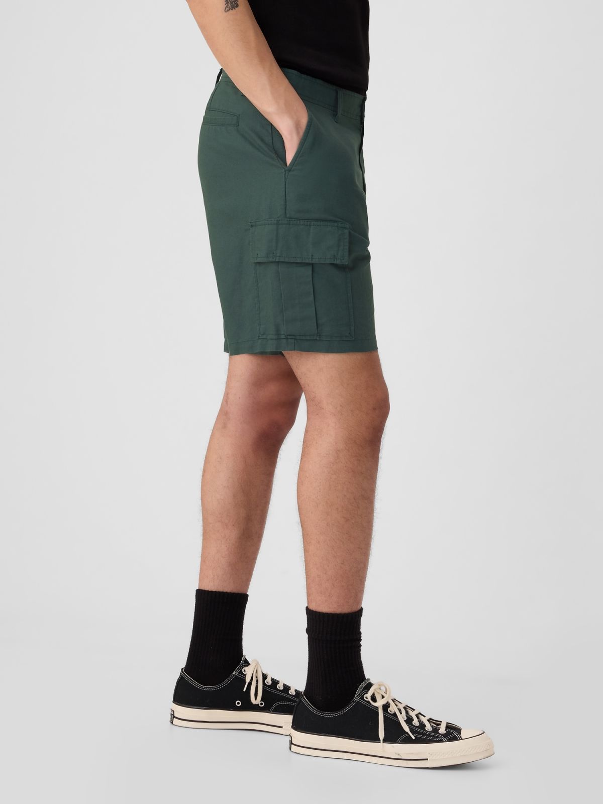 Πράσινο 8ίντσες Λινό-Βαμβακερό Cargo Σορτς-417178002