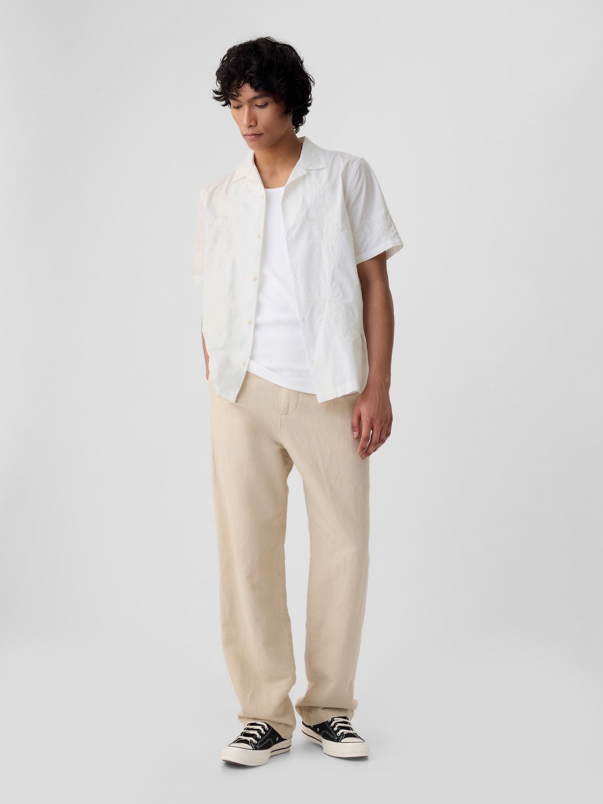 Άσπρο Κεντημένο Resort Πουκάμισο-440871000