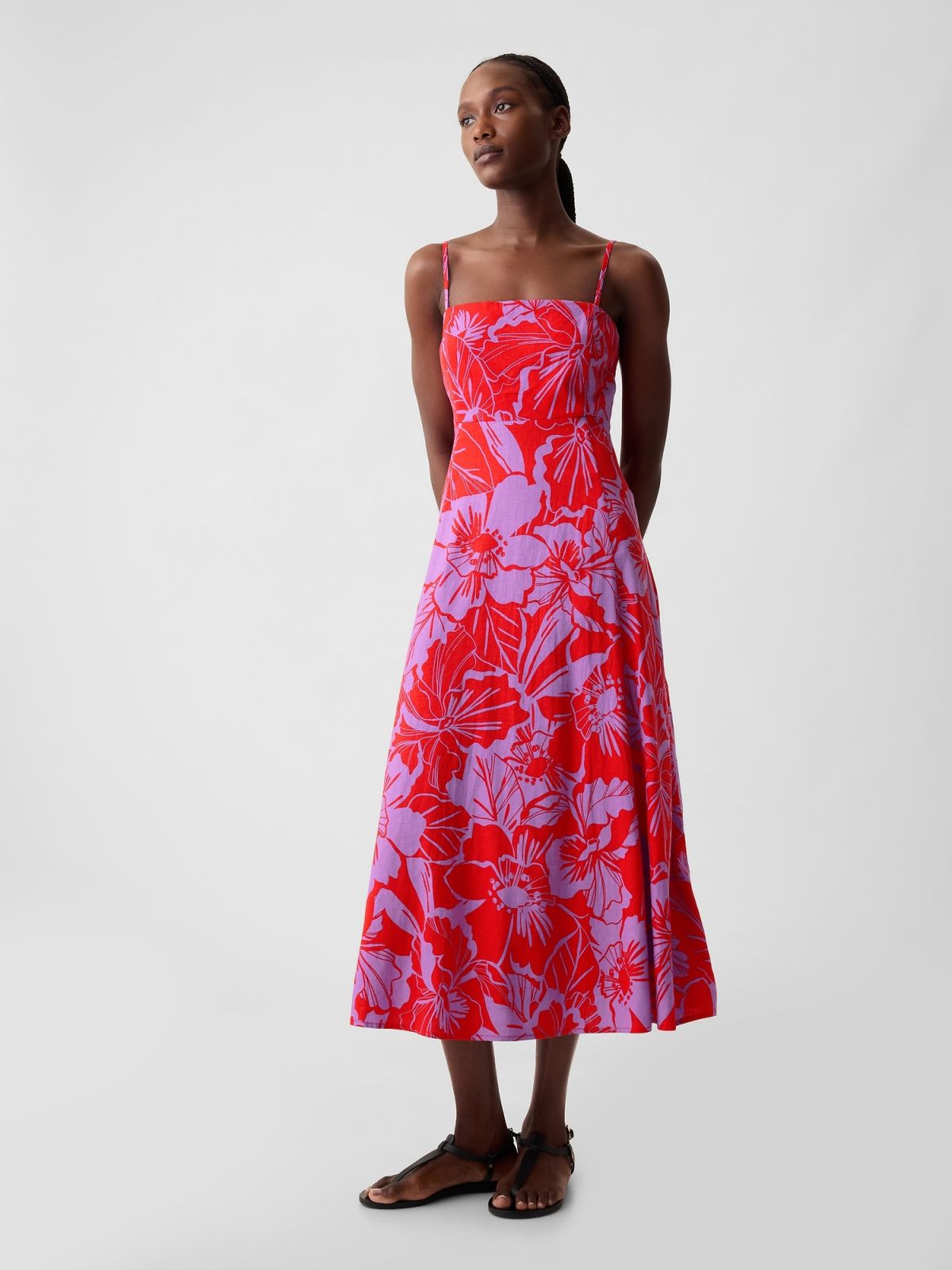 Multi Linen-Blend Midi Φόρεμα-429532001