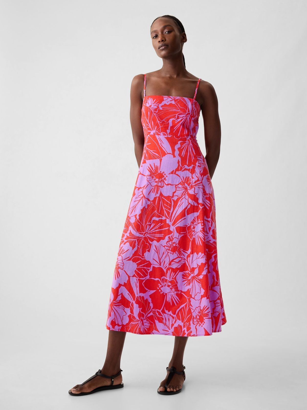 Multi Linen-Blend Midi Φόρεμα-429532001