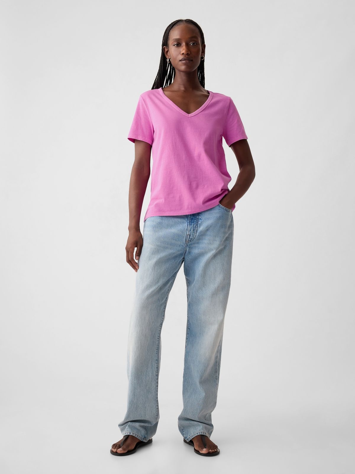 Μοβ Vintage V-Neck Μπλούζα από Οργανικό Βαμβάκι-740140069