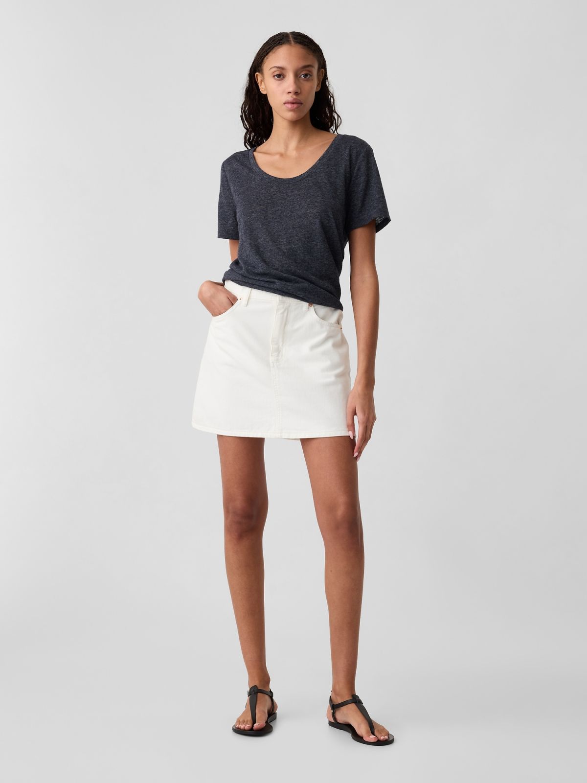 Μπλε SS Λινή Μπλούζα-406850001