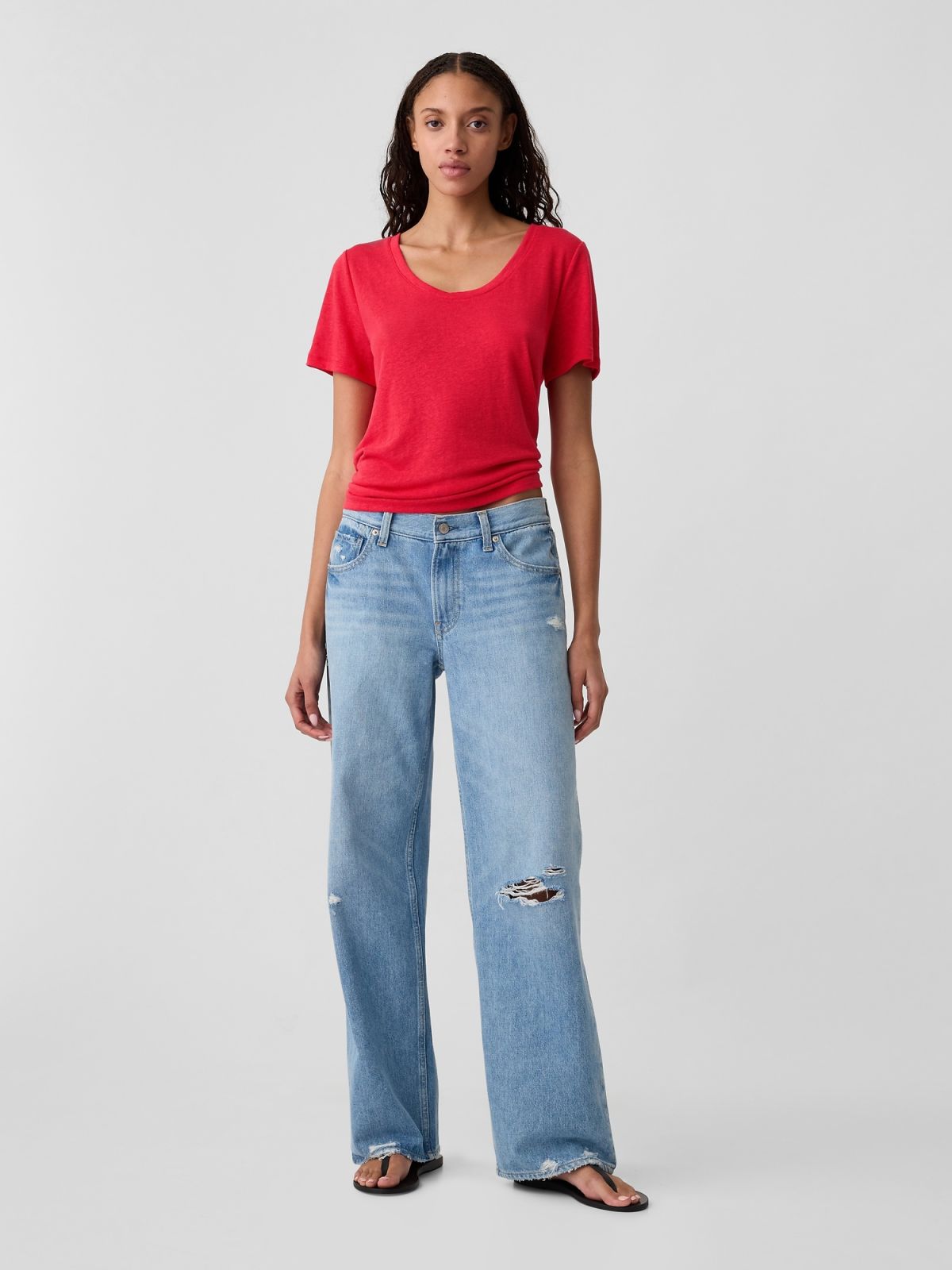 Κόκκινη SS Λινή Μπλούζα-406850002